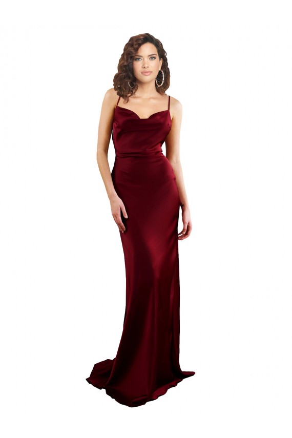 Affordable Cowl Neck Long Criss Cross Open Back Silky Satin Prom Dress Canada
