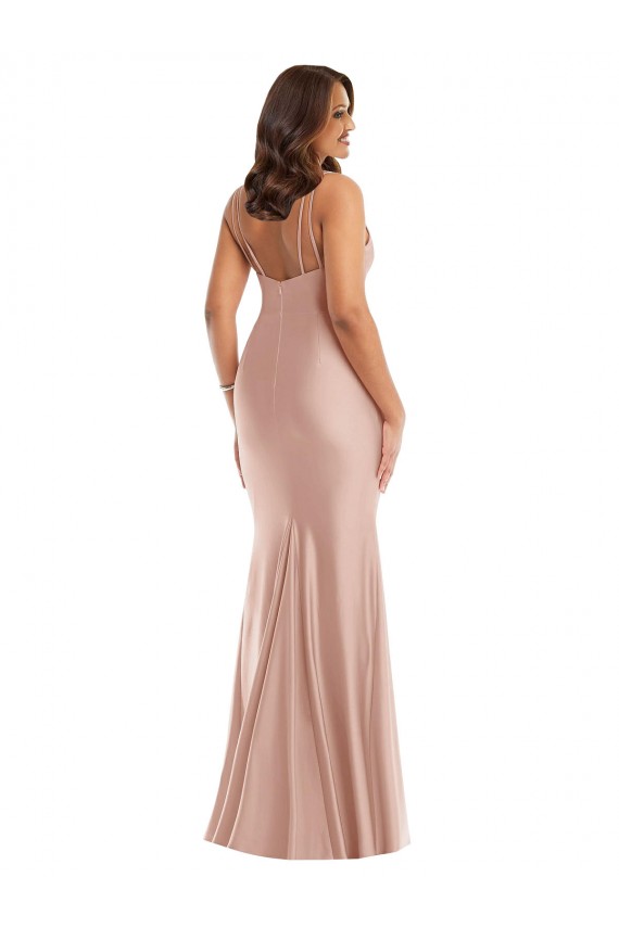 Affordable Deep V-Neck Silky Satin Mermaid Prom Dress with Side Slit Canada