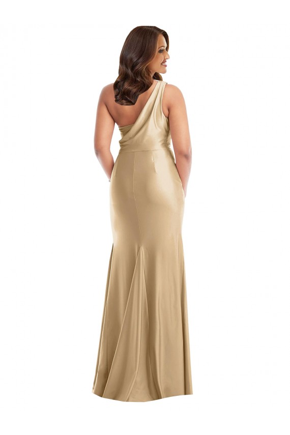 Affordable One Shoulder Asymmetrical Cowl Back Silky Satin Mermaid Prom Dress Canada