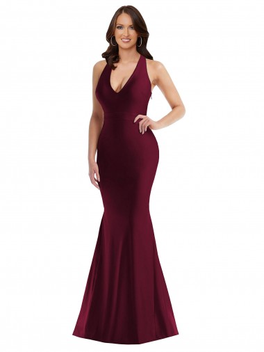 Affordable Plunge Neckline Cutout Low Back Silky Satin Mermaid Prom Dress Canada