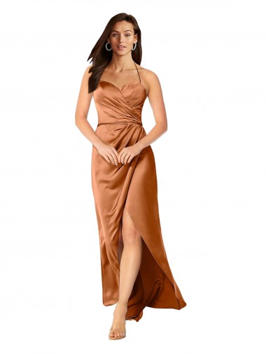 Affordable Faux-Wrap Skirt Silky Satin Prom Dress Canada