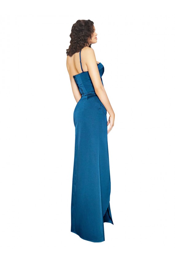 Affordable Full Length Bustier Style Long Silky Satin Prom Dress with Low Back Canada