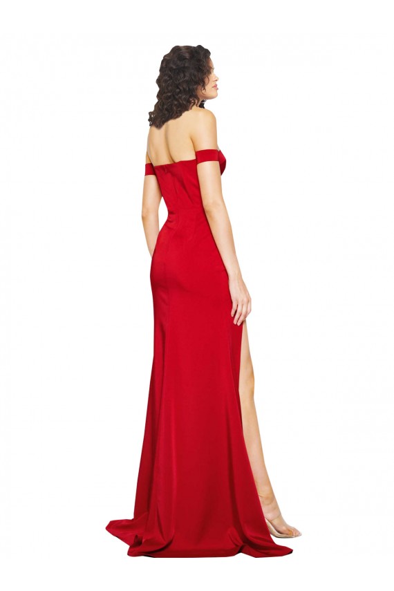 Affordable Off the Shoulder Sweetheart Bustier Style Silky Satin Prom Dress with Side Split Canada