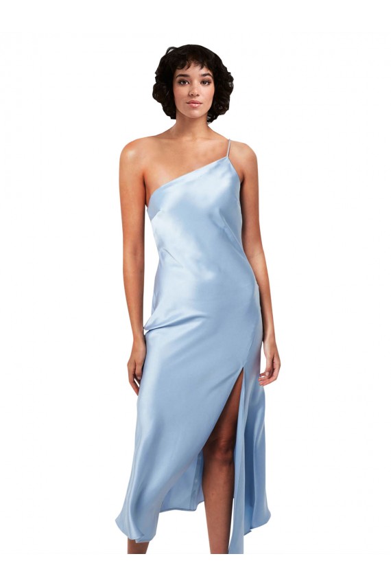 Affordable Midi Length Short Silky Satin Cocktail Prom Dress / Homecoming Dress with Asymmetric Neckline and High Side Split Canada