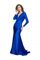 Affordable Deep V-Neck Long Sleeves Silky Satin Prom Dress Canada