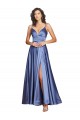 Affordable Deep V-Neck Sweetheart Long Silky Satin Prom Dress with Thigh High Slit Canada