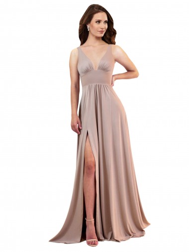 Affordable Long A-Line Plunge V-Neckline Spandex Prom Dress with Slit Canada