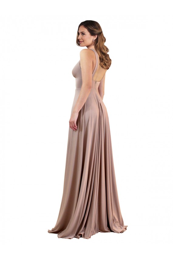 Affordable Long A-Line Plunge V-Neckline Spandex Prom Dress with Slit Canada