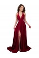 Affordable A-Line Halter Plunge V-Neckline Open Back Spandex Prom Dress with Slit Canada