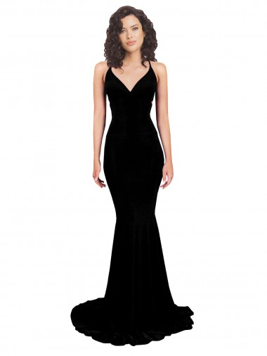 Affordable Fishtail Shaped V-Neck Open Back Spandex Prom Dress Canada