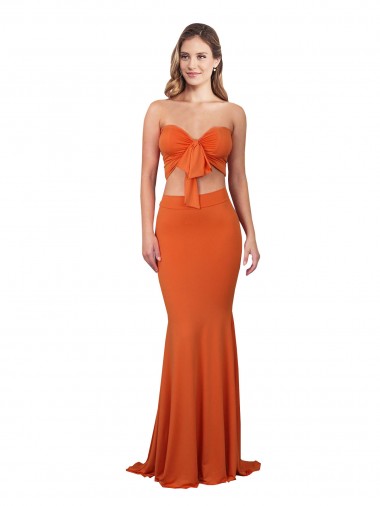 Affordable Strapless Bandeau Bodice Long Spandex Prom Dress Canada