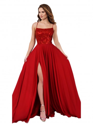 Affordable Lace Over Bodice Long Spandex Prom Dress with Slit Canada