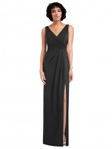 Affordable Draped Wrap Maxi Spandex Prom Dress with Front Slit Canada