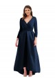 Affordable Long Sleeves Wrapped Spandex Prom Dress with High Low Full Skirt and Pockets Canada