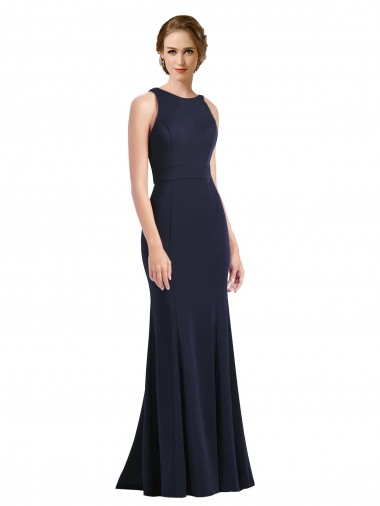 Affordable High Neck Sheath Long Crepe Prom Dress Canada