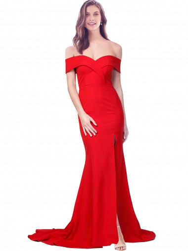 Affordable Criss Cross Full Length Long Crepe Prom Dress with Side Split Canada