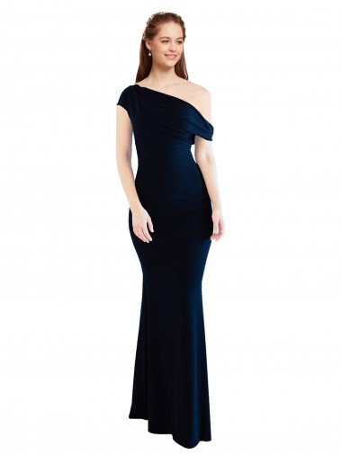 Affordable Draped Off the Shoulder Fitted Crepe Prom Dress Canada