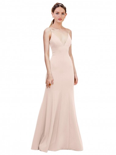 Affordable Deep V-Neck and Back Long Crepe Prom Dress Canada