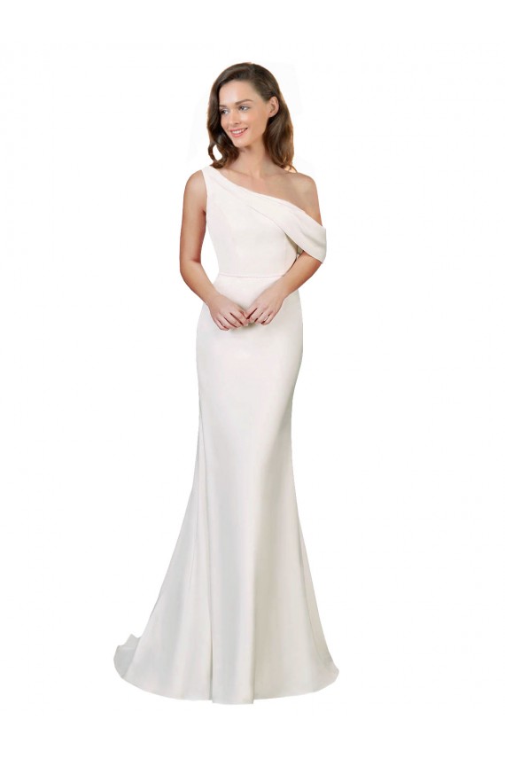 Affordable One Shoulder Crepe Prom Dress with Draped Off the Shoulder Strap Canada