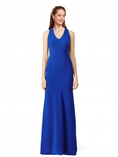 Affordable Halter V-Neck Long A-Line Crepe Prom Dress Canada