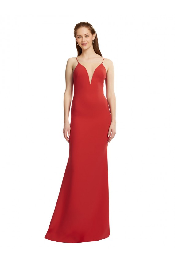 Affordable Mermaid Plunging V-Neck Crepe Prom Dress with Wide Open Back Canada