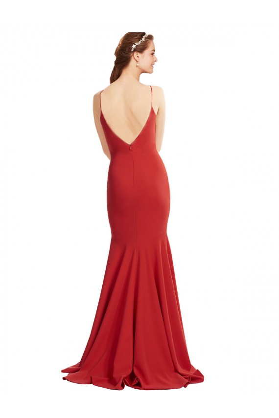 Affordable Mermaid Plunging V-Neck Crepe Prom Dress with Wide Open Back Canada