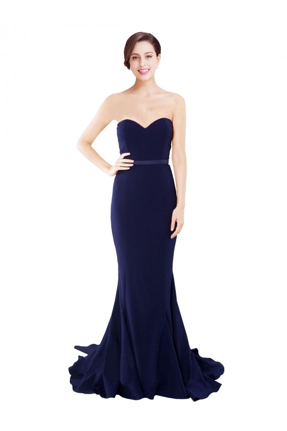 Affordable Strapless Sweetheart Neckline Crepe Prom Dress with Satin Waistband Canada