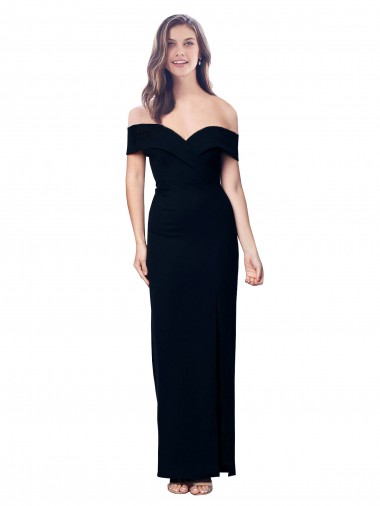 Affordable Off the Shoulder Long Full Length Crepe Prom Dress with Side Split Canada