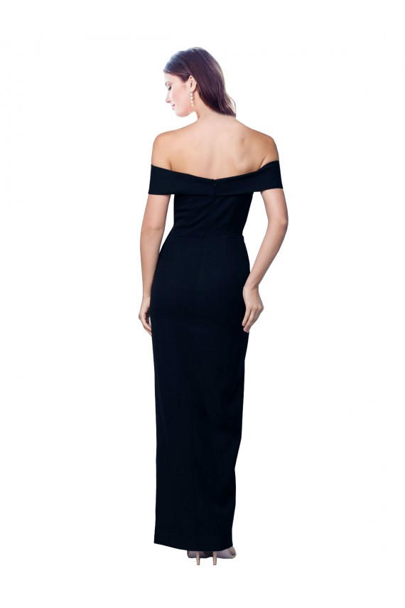 Affordable Off the Shoulder Long Full Length Crepe Prom Dress with Side Split Canada