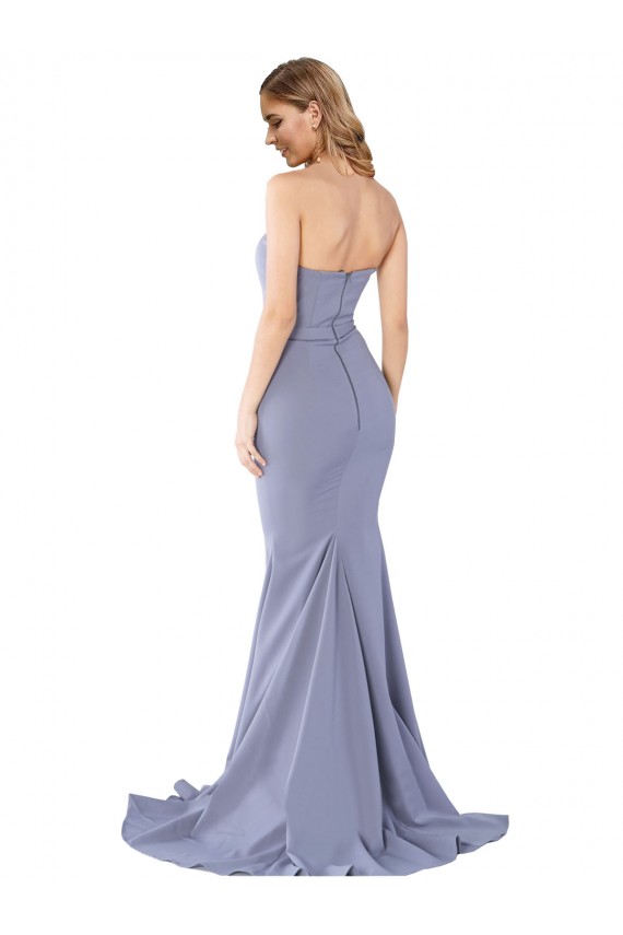 Affordable Long Strapless Sweetheart Sweep Train Crepe Prom Dress with Low Back Canada