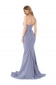 Affordable Long Strapless Sweetheart Sweep Train Crepe Prom Dress with Low Back Canada