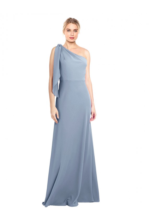 Affordable Draped Flutter Sleeves One Shoulder Stretch Crepe Prom Dress Canada