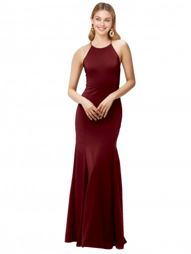 Affordable Fit and Flare Halter Neckline Stretch Crepe Prom Dress with Strappy Back Canada