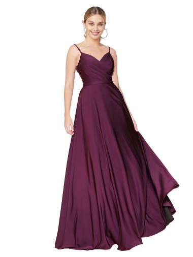 Affordable High Neck Spaghetti Straps Long V-Back Crepe Prom Dress Canada