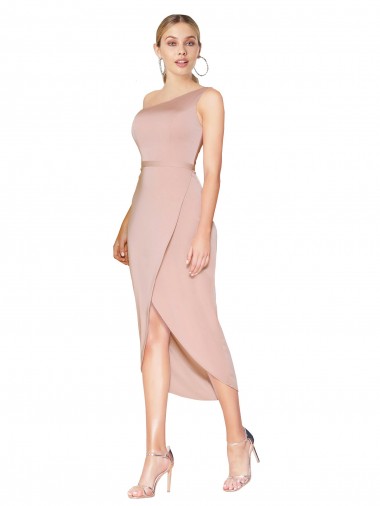 Affordable Knee Length One Shoulder Crepe Short Wrap Cocktail Prom Dress / Homecoming Dress Canada