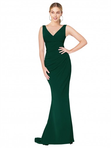 Affordable V-Neck Floor Length Long Crepe Mermaid Prom Dress Canada