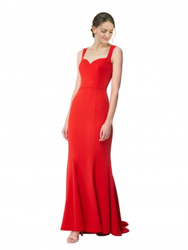 Affordable Long Chapel Train Fishtail Maxi Crepe Prom Dress with Sweetheart Neckline Canada