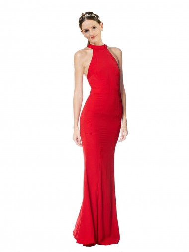 Affordable Halter Neck Keyhole Back Sleeveless Crepe Maxi Prom Dress Canada