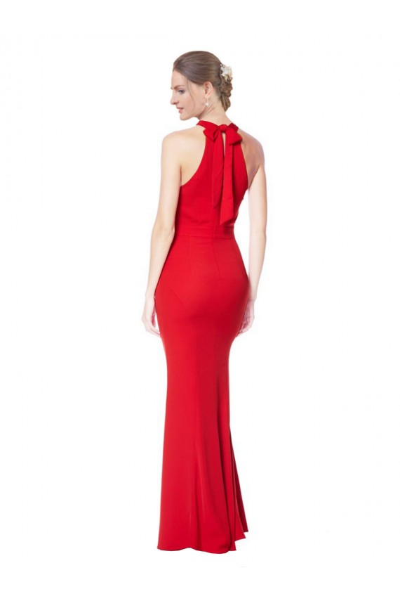 Affordable Halter Neck Keyhole Back Sleeveless Crepe Maxi Prom Dress Canada