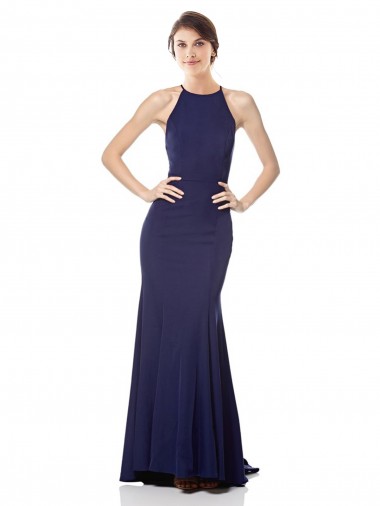 Affordable High Neck Fishtail Crepe Prom Dress with Open Back Detail Canada