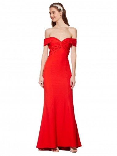 Affordable Cross Front and Back Bardot Sleeveless Crepe Maxi Prom Dress Canada