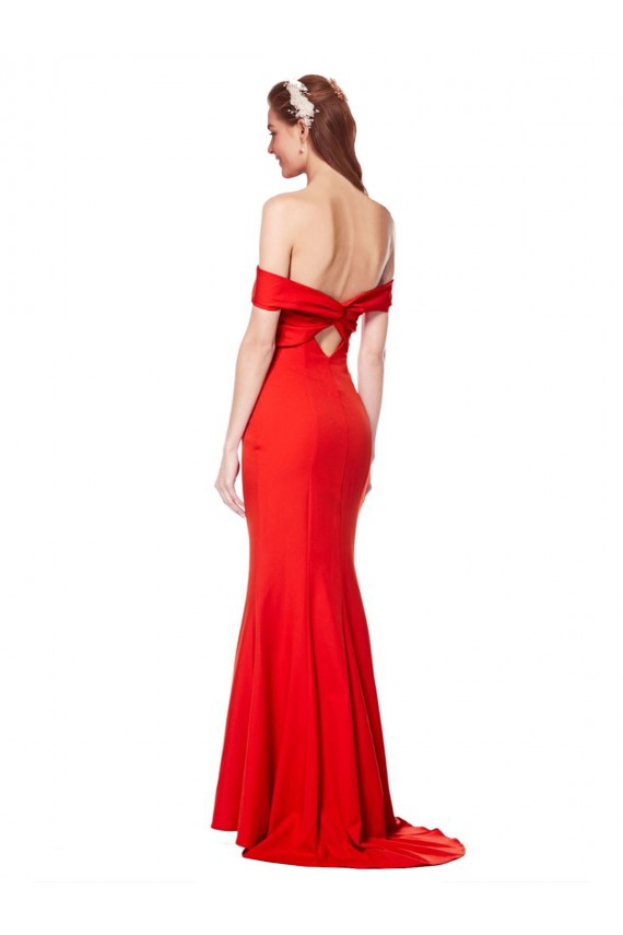 Affordable Cross Front and Back Bardot Sleeveless Crepe Maxi Prom Dress Canada