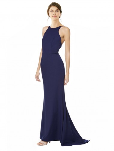 Affordable Fishtail High Neck Maxi Crepe Bridesmiad Dress with Strappy Back Detail Canada