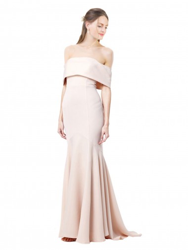 Affordable Mermaid Bardot Maxi Crepe Bridesmiad Dress with Fishtail Train Canada