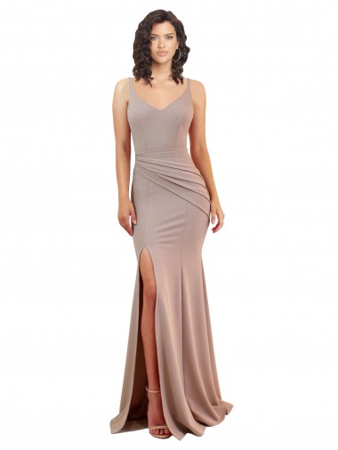 Affordable Fishtail Shape V-Neck Crepe Prom Dress with Slit Canada