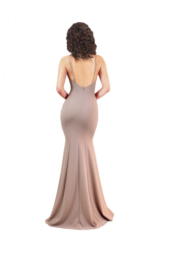 Affordable Fishtail Shape V-Neck Crepe Prom Dress with Slit Canada