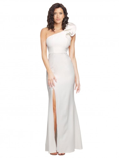 Affordable One Shoulder Long Full Length Crepe Prom Dress with Ruffles and Side Split Canada