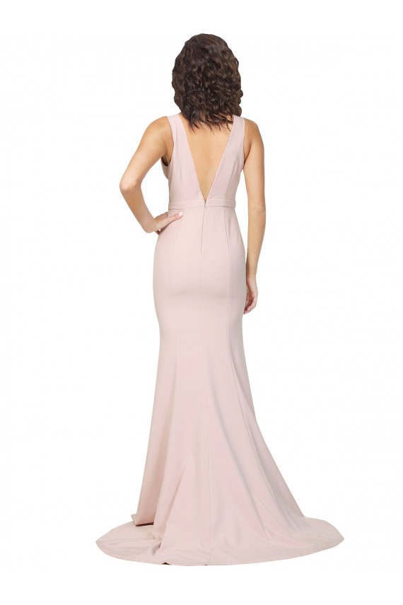 Affordable Deep Plunging V-Neckline Full Length Crepe Prom Dress with Deep V-Backline Canada