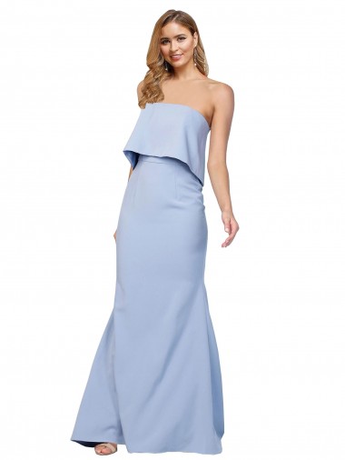 Affordable Strapless Full Length Crepe Prom Dress with Bodice Overlay Canada