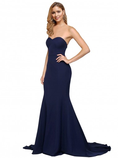 Affordable Fit and Flare Sweetheart Long Crepe Prom Dress with Sweep Train Canada